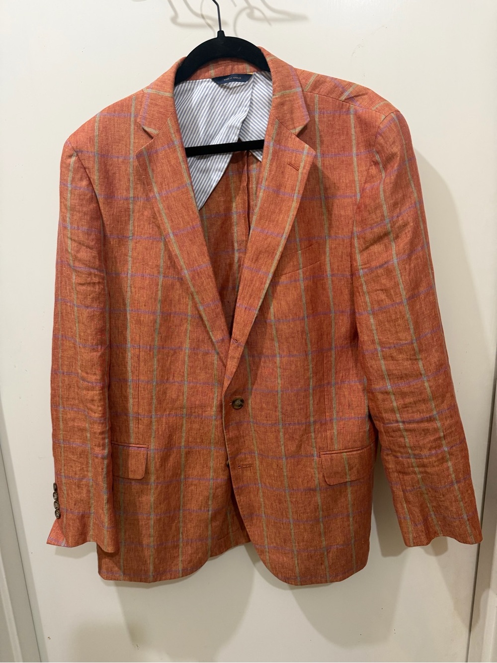 Brooks Brothers Regent Fit Orange Plaid Blazer with Subtle Blue Windowpane 44R